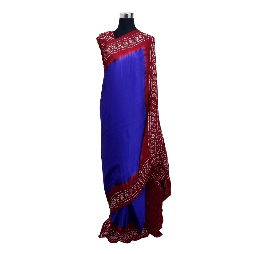 PURPLE MAROON - TRADITIONALBANDHANI SAREE – Handmade Bandhani Saree in Gajji/Modal Silk Front Side
