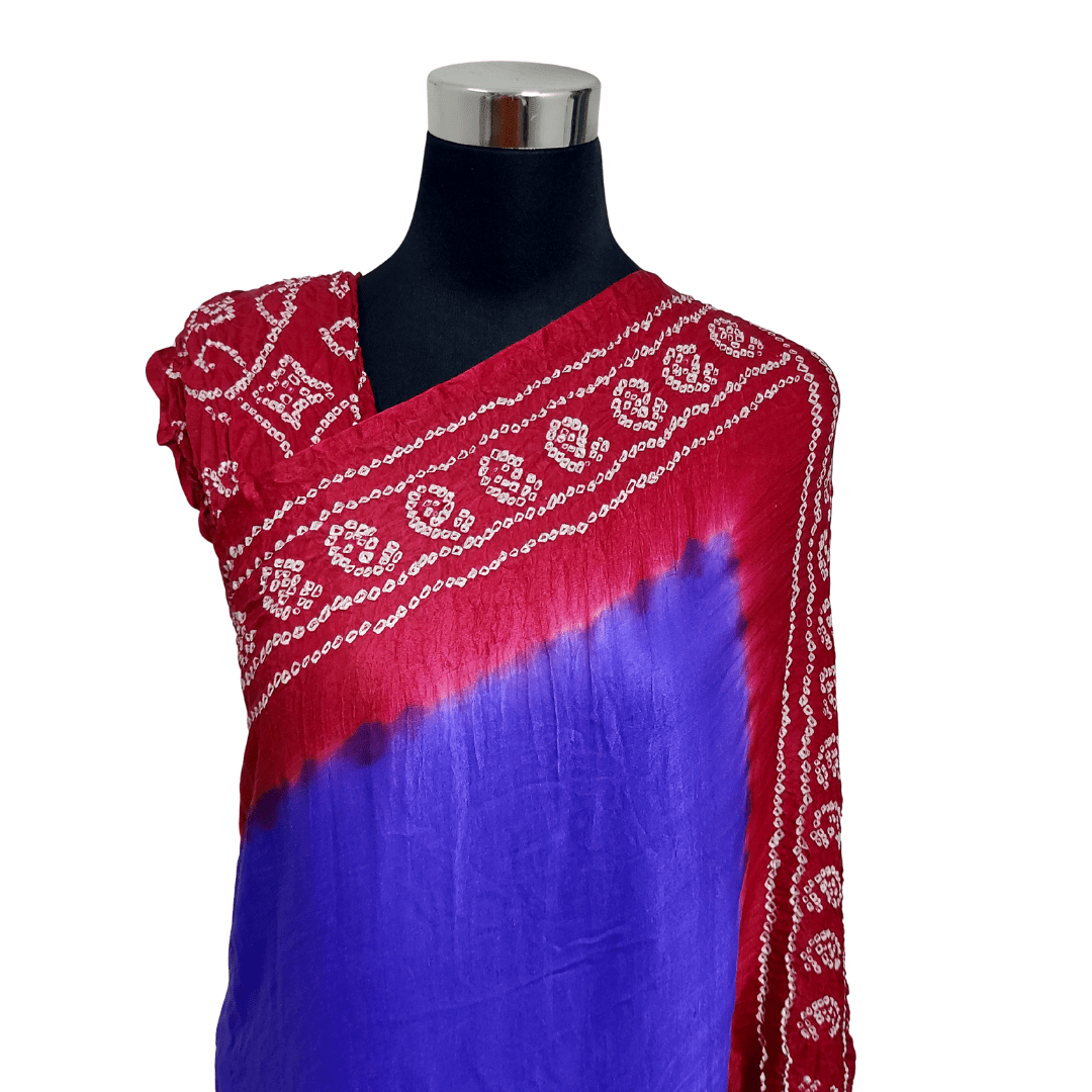 PURPLE MAROON - TRADITIONALBANDHANI SAREE – Handmade Bandhani Saree in Gajji/Modal Silk Front Border Design Closeup