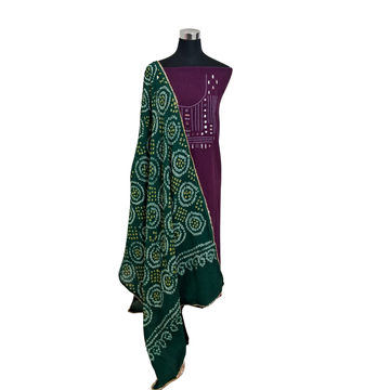 Exclusive Purple Kala Cotton Handwork Kurti with Bandhani Dupatta