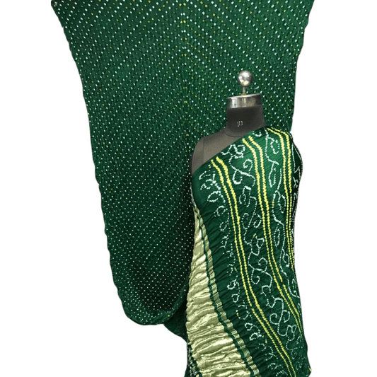 Rai Bandhej Gajji Silk Zari Pallu Green Saree