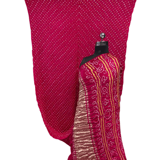 Rai Bandhej Gajji Silk Zari Pallu Pink Saree