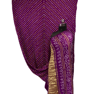 Rai Bandhej Gajji Silk Zari Pallu Purple Saree – Handmade Bandhani Saree in Gajji/Modal Silk | Aj Designs