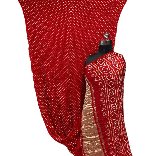 Rai Bandhej Gajji Silk Zari Pallu Red Saree