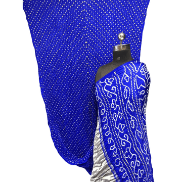 Rai Bandhej Gajji Silk Zari Pallu Royal Blue Saree – Handmade Bandhani Saree in Gajji/Modal Silk | Aj Designs