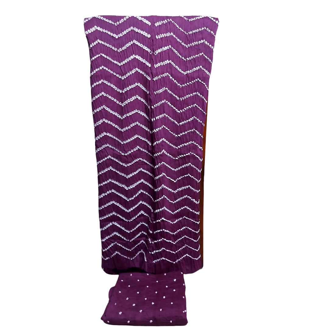 Rangbari Leheriya - Purple Bandhani Dress Material – Handmade Bandhani Saree in Gajji/Modal Silk | Aj Designs