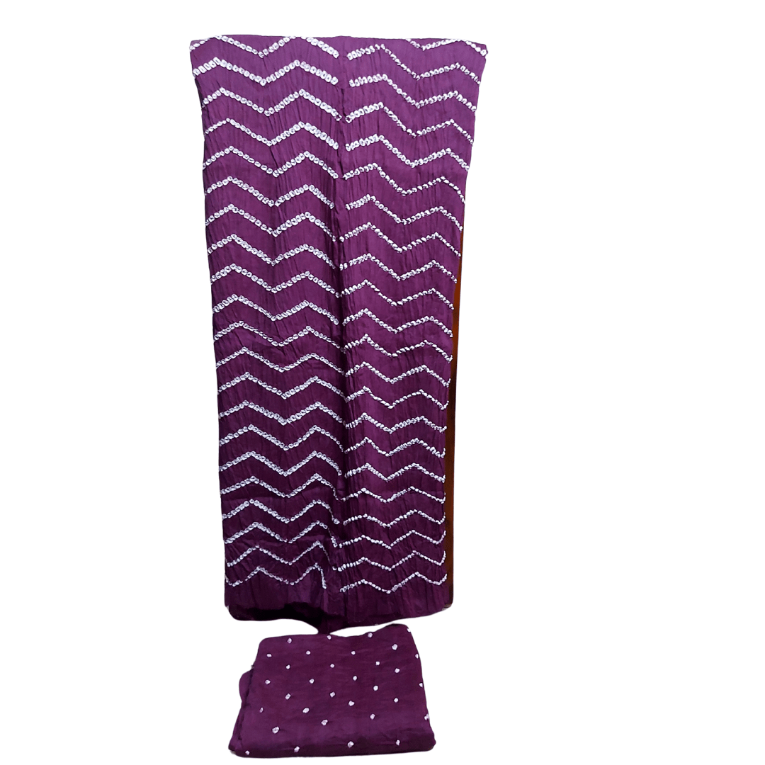 Rangbari Leheriya - Purple Bandhani Dress Material – Handmade Bandhani Saree in Gajji/Modal Silk | Aj Designs
