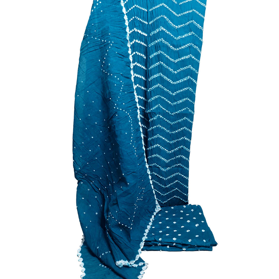 Rangbari Leheriya - Rama Green Bandhani Dress Material – Handmade Bandhani Saree in Gajji/Modal Silk | Aj Designs