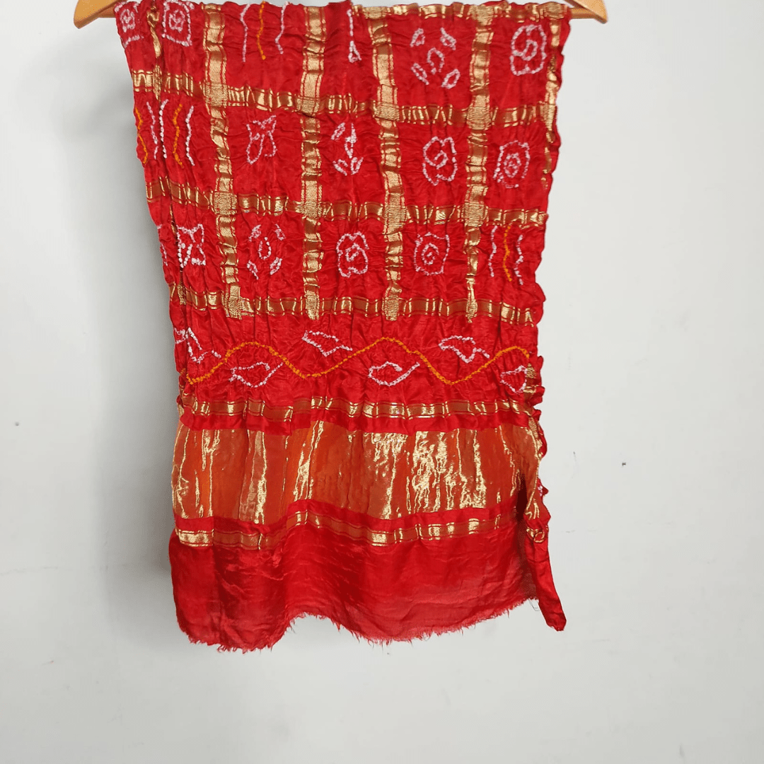 RED - GAJJI SILK GHARCHOLA BANDHANI BLOUSE PIECE – Handmade Bandhani Saree in Gajji/Modal Silk | Aj Designs