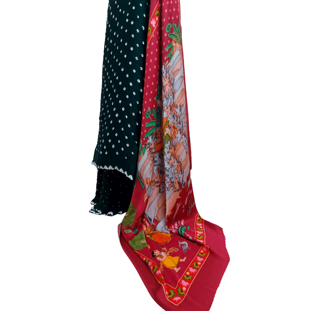 RED GREEN PICHWAI BANDHANI SAREE – Handmade Bandhani Saree in Gajji/Modal Silk | Aj Designs