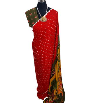 RED PICHWAI BANDHANI SAREE