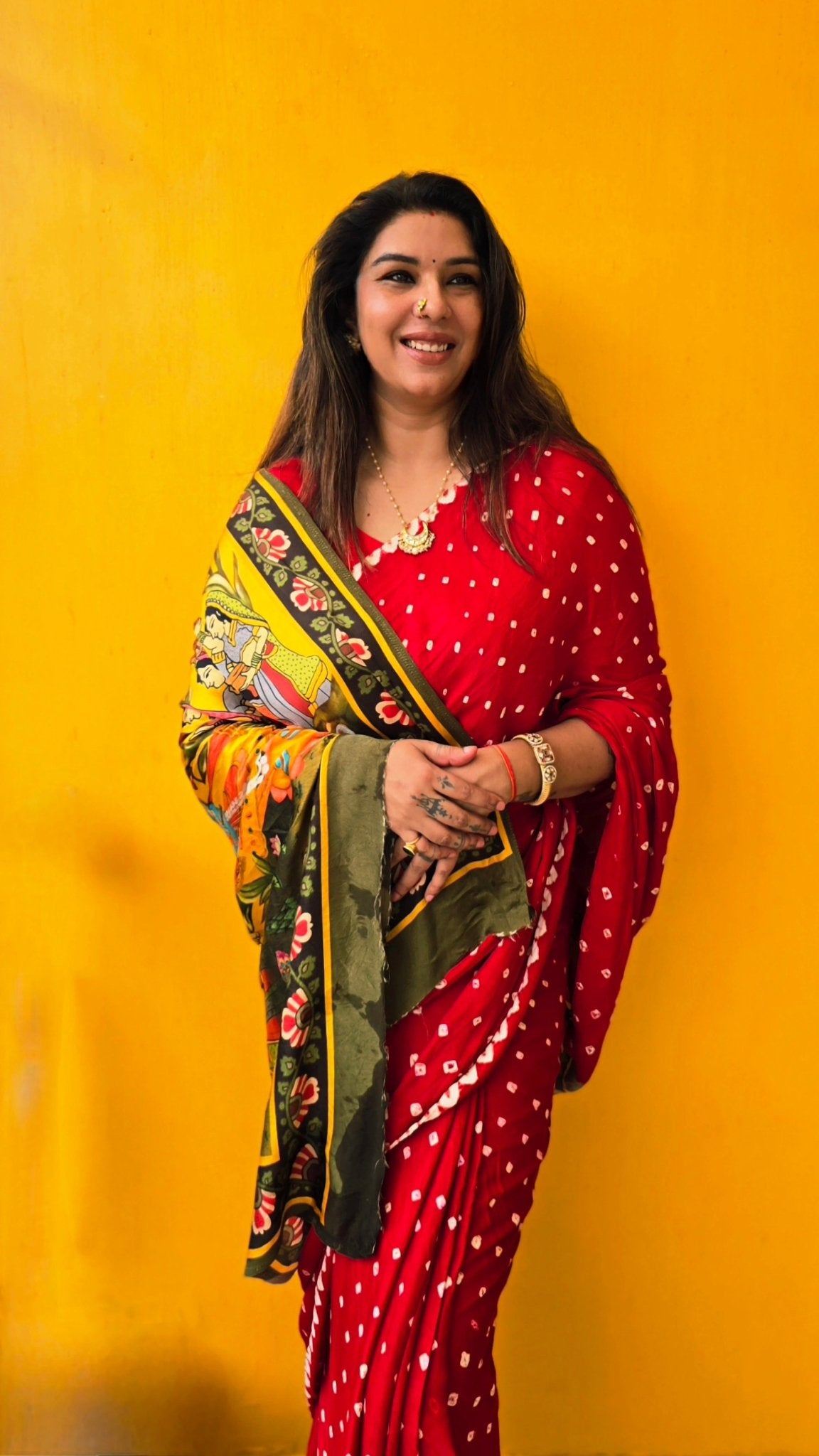 RED PICHWAI BANDHANI SAREE – Handmade Bandhani Saree in Gajji/Modal Silk | Aj Designs
