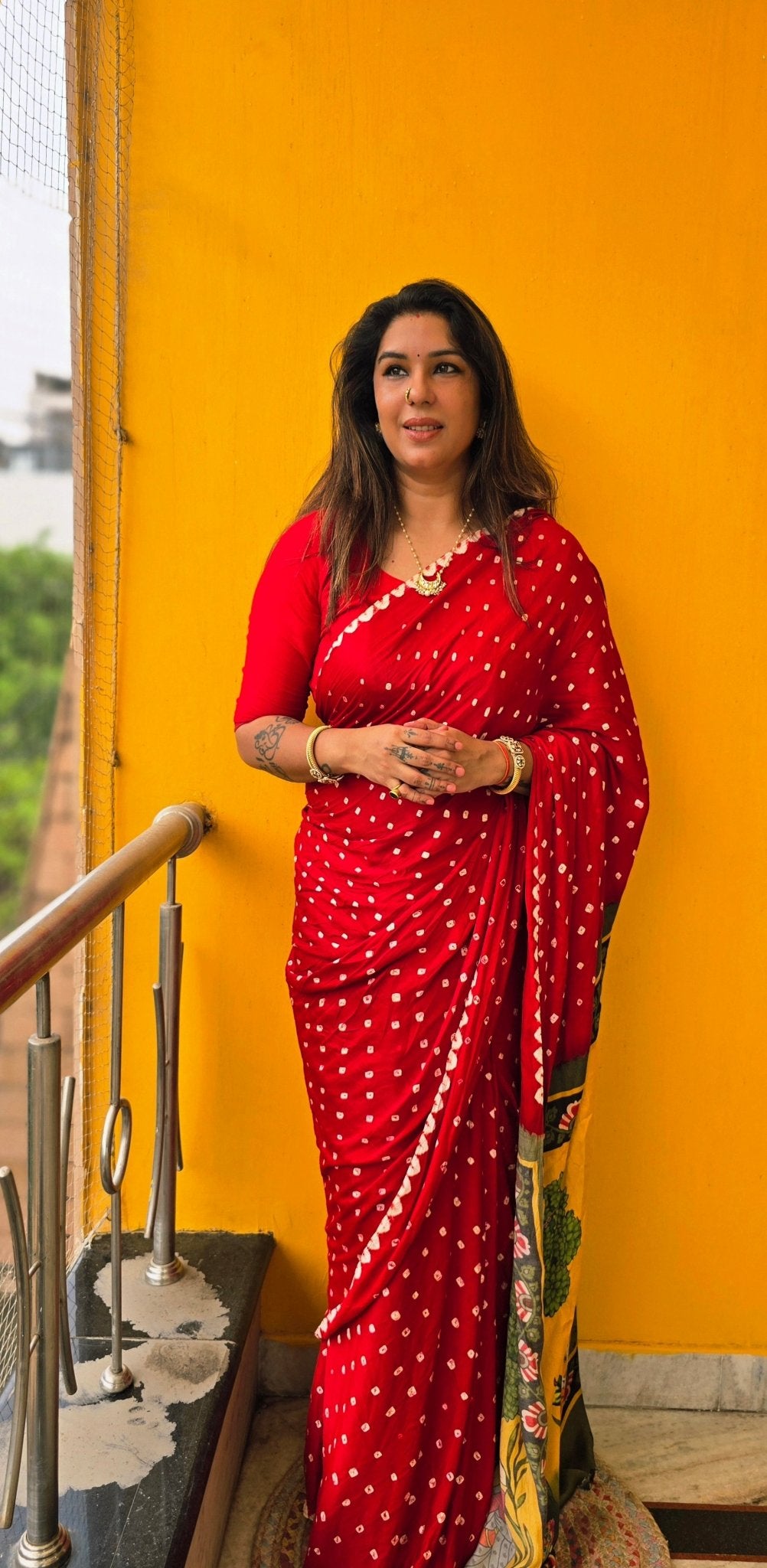 RED PICHWAI BANDHANI SAREE – Handmade Bandhani Saree in Gajji/Modal Silk | Aj Designs