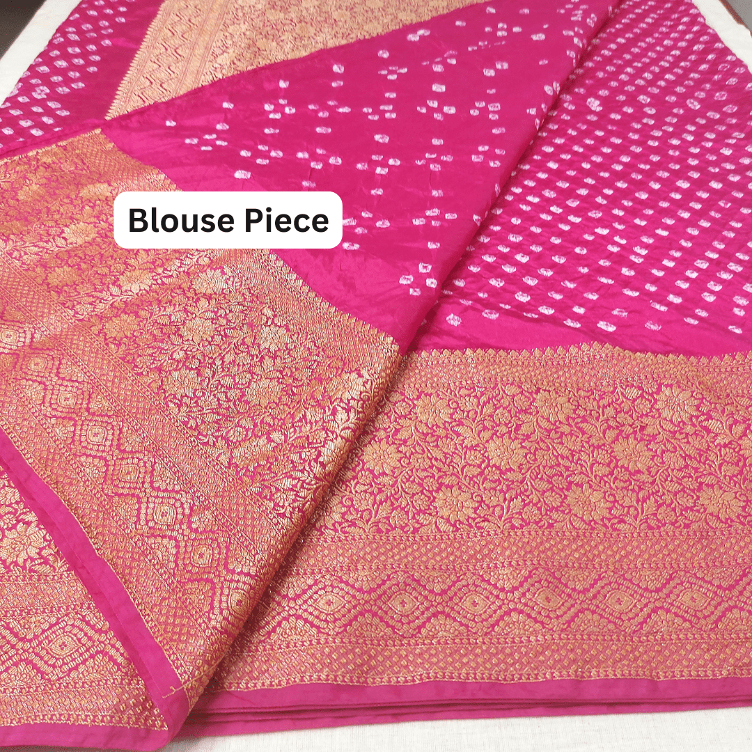 Reva: Pink Dhupian Silk Kanjivaram Bandhani Saree – Handmade Bandhani Saree in Gajji/Modal Silk | Aj Designs