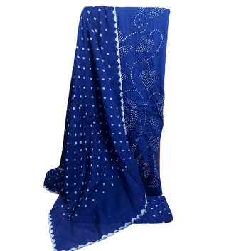 Royal Blue Raidana Design Cotton Satin Bandhani Dress Material