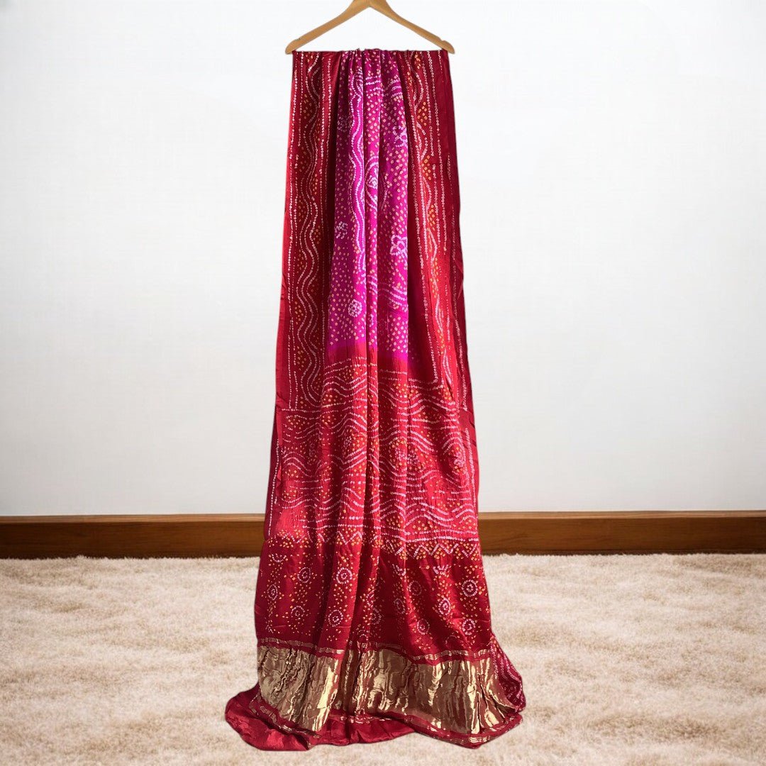 Sundar - Pure Gajji Silk Chandrakhoni Bandhani Saree – Handmade Bandhani Saree in Gajji/Modal Silk | Aj Designs