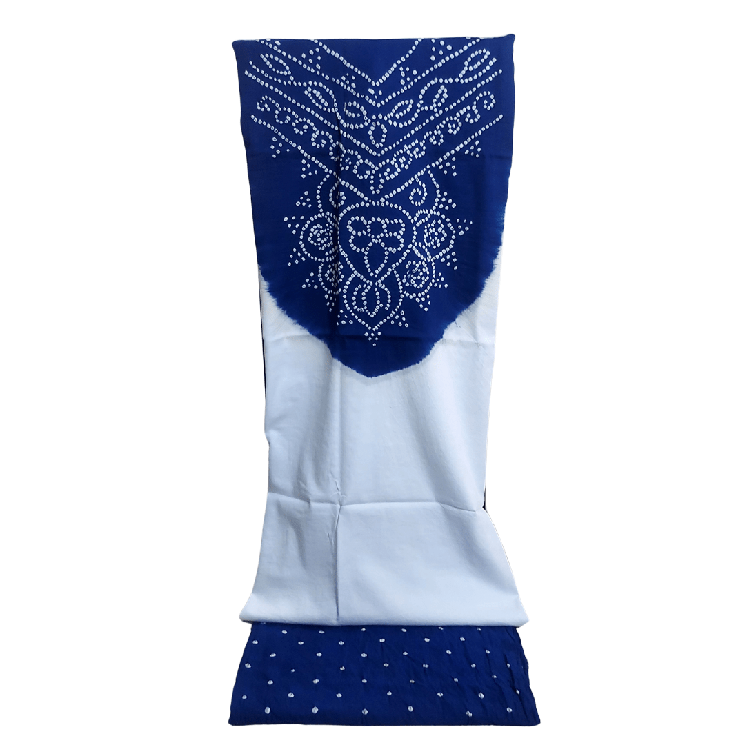 White Blue - Bandhani Dress Material – Handmade Bandhani Saree in Gajji/Modal Silk | Aj Designs