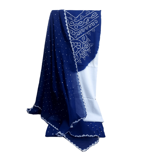 White Blue - Bandhani Dress Material