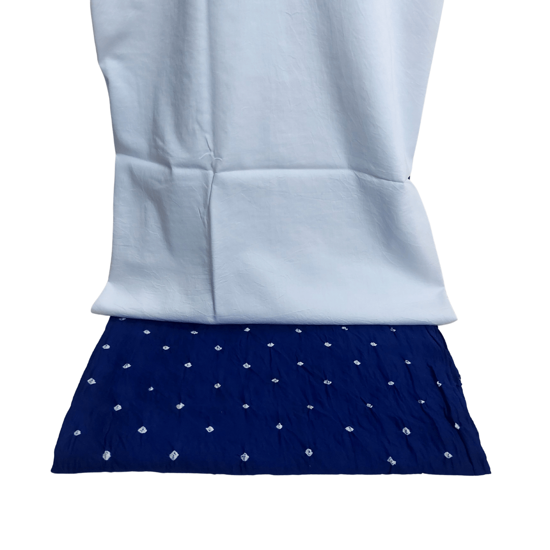 White Blue - Bandhani Dress Material – Handmade Bandhani Saree in Gajji/Modal Silk | Aj Designs