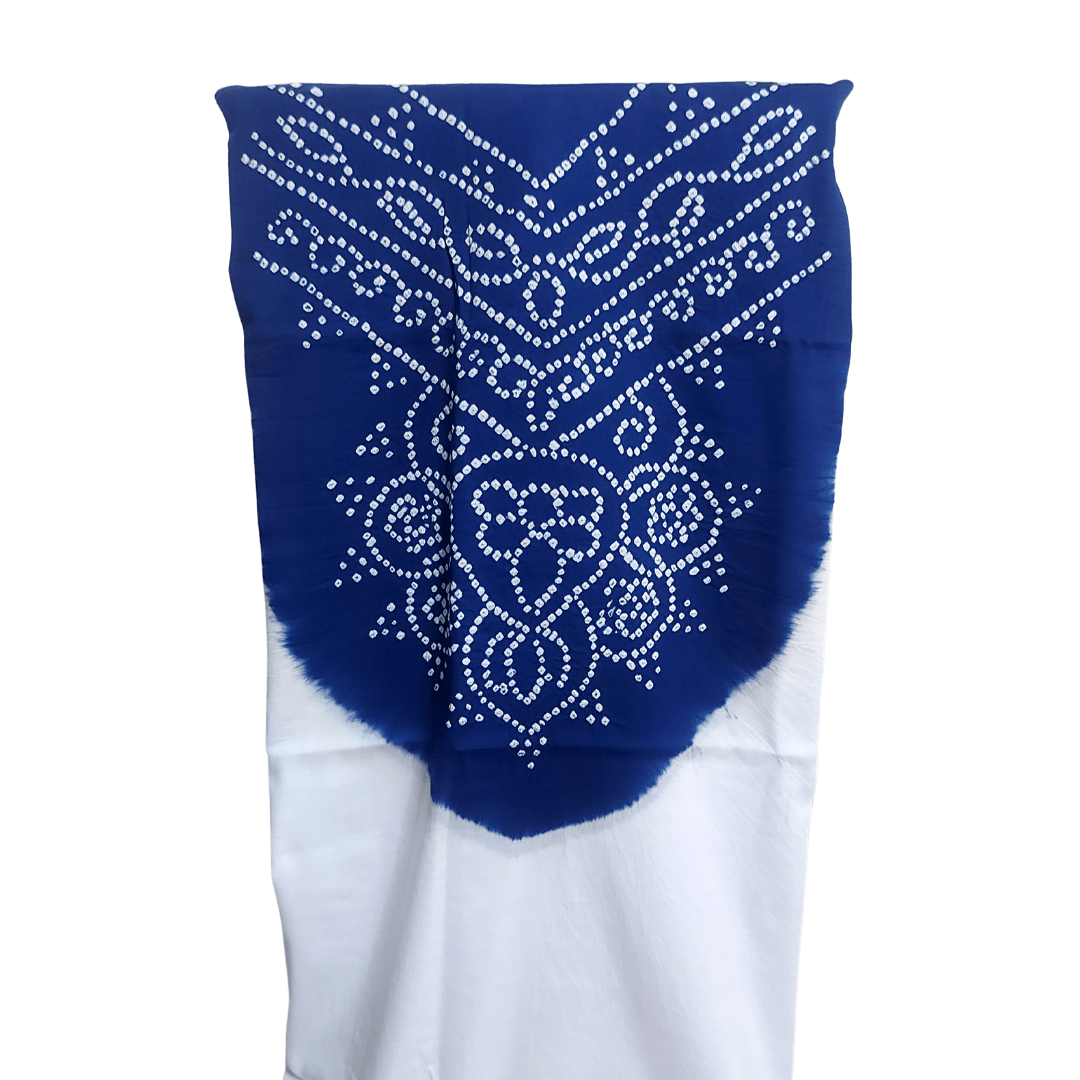 White Blue - Bandhani Dress Material – Handmade Bandhani Saree in Gajji/Modal Silk | Aj Designs