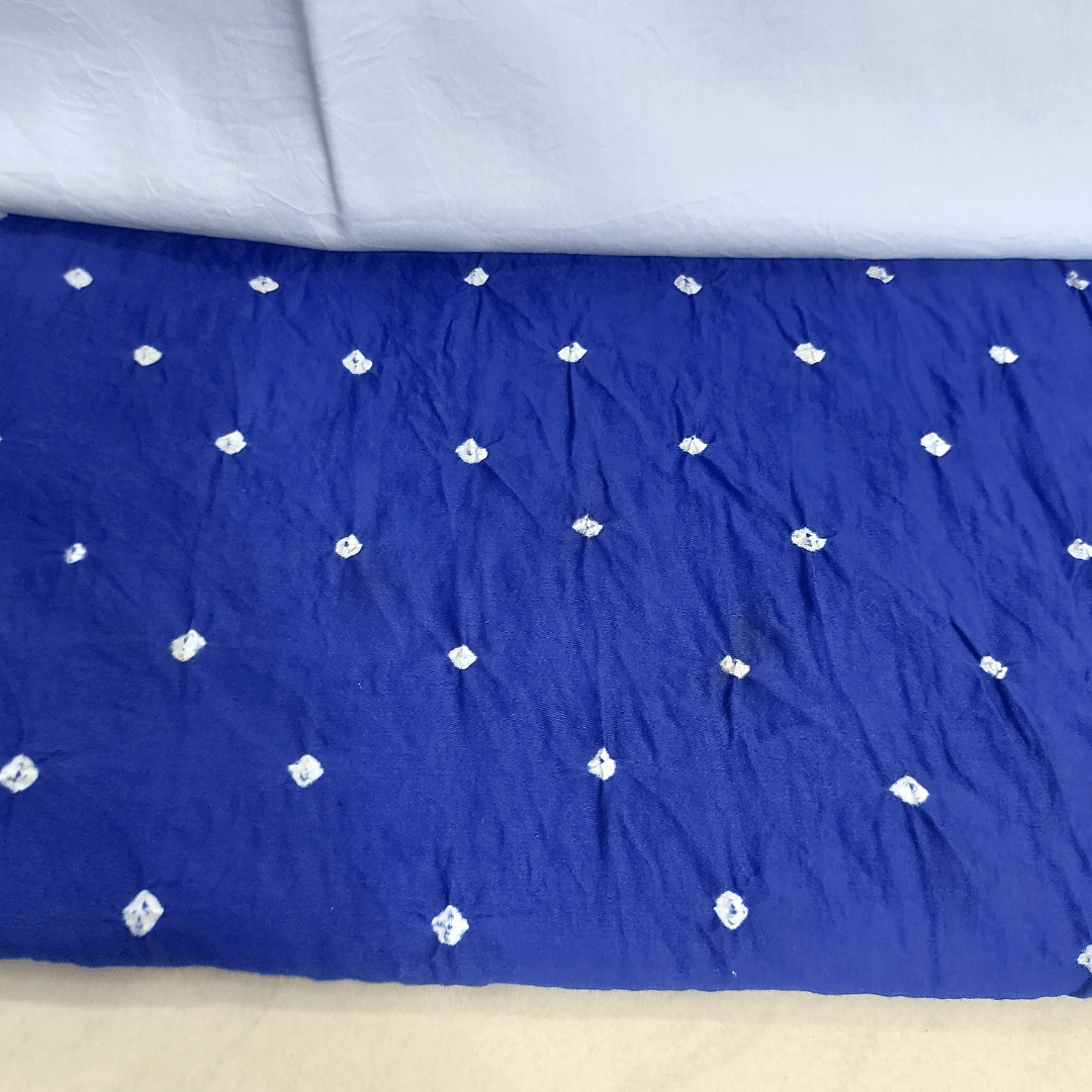White Blue - Bandhani Dress Material – Handmade Bandhani Saree in Gajji/Modal Silk | Aj Designs