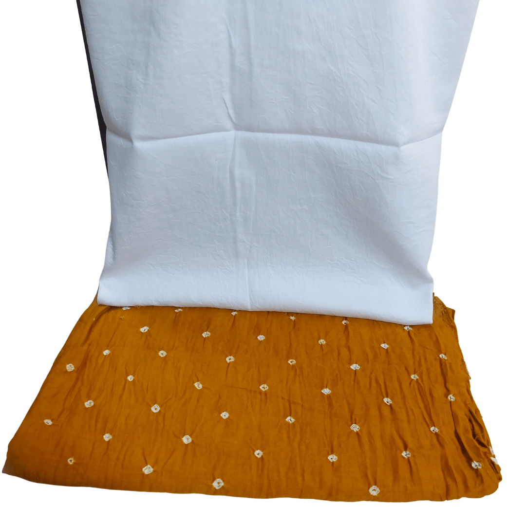White Mustard - Bandhani Dress Material – Handmade Bandhani Saree in Gajji/Modal Silk | Aj Designs