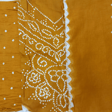 White Mustard - Bandhani Dress Material – Handmade Bandhani Saree in Gajji/Modal Silk | Aj Designs