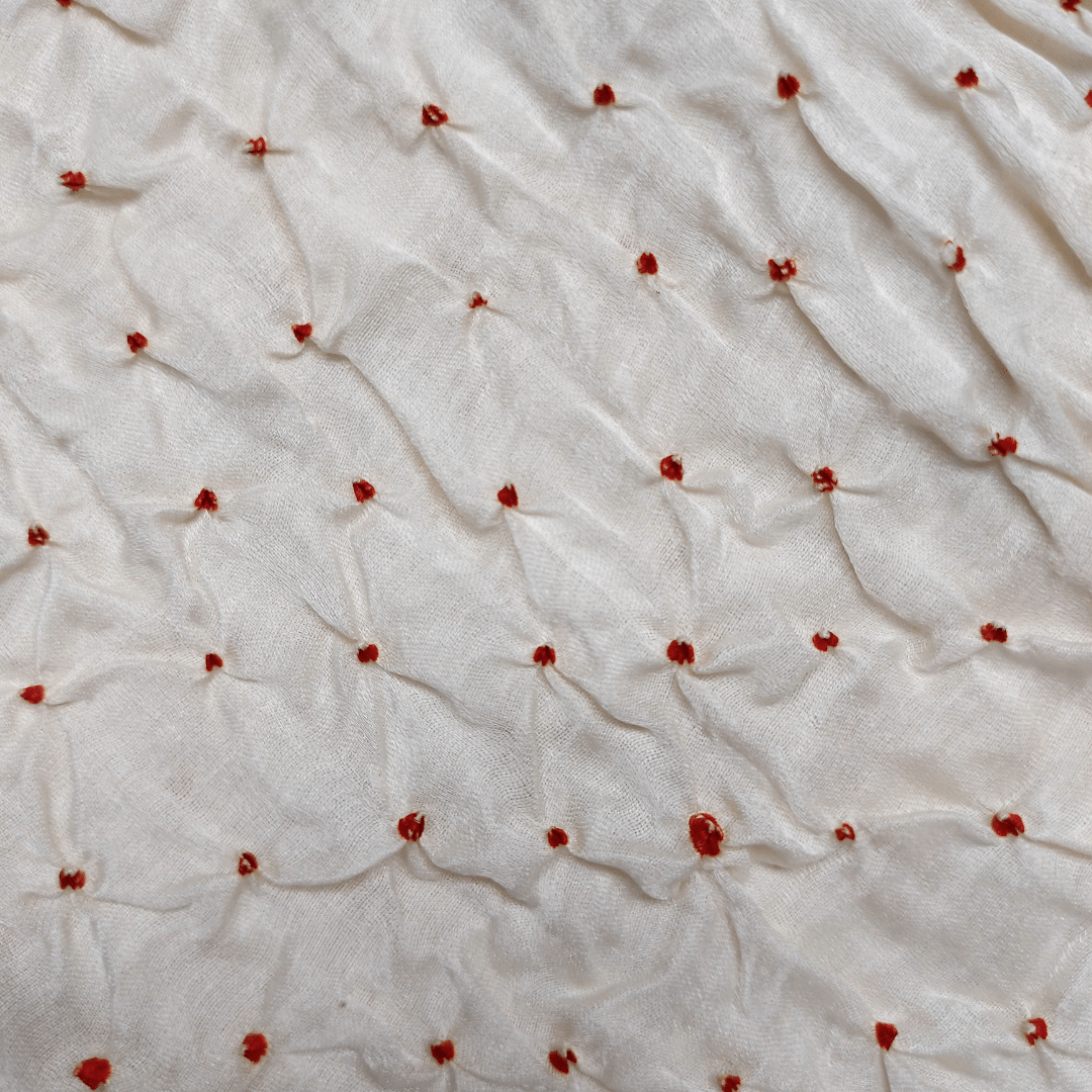 WHITE RED - GAJJI SILK BANDHANI BLOUSE PIECE – Handmade Bandhani Saree in Gajji/Modal Silk | Aj Designs