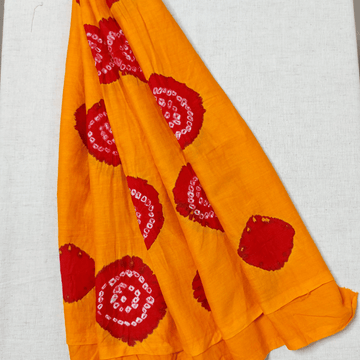 YELLOW RED - COTTON SATIN BANDHANI BLOUSE PIECE – Handmade Bandhani Saree in Gajji/Modal Silk | Aj Designs